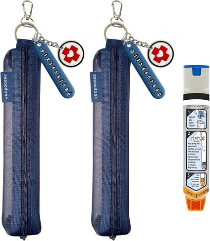 عبوتان من حقيبة حمل أقلام Epi Pen الشبكية الحمراء الصغيرة - حقيبة سفر مريحة لحامل قلم EpiPen للحساسية والسكري - يناسب وضع قلم Epi Pen واحد (بما في ذلك علامة الأرقام وسحر شعار MED) in Kuwait