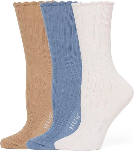 HUE Women's Scalloped Pointelle Sock, Black/White Pack, One Size in Saudi Arabia