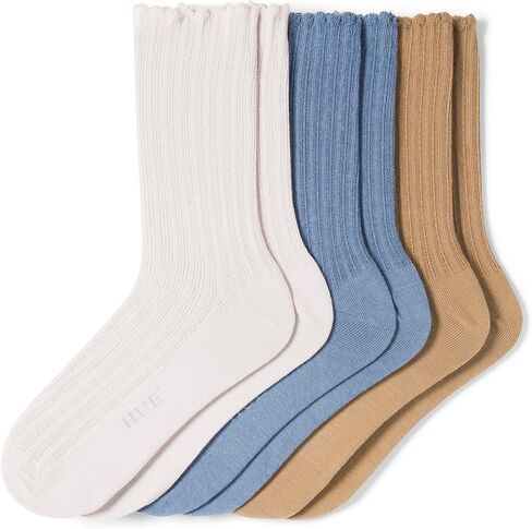 HUE Women's Scalloped Pointelle Sock, Black/White Pack, One Size in Saudi Arabia
