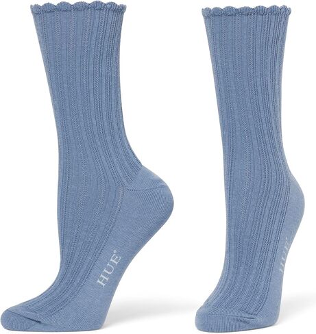 HUE Women's Scalloped Pointelle Sock, Black/White Pack, One Size in Saudi Arabia