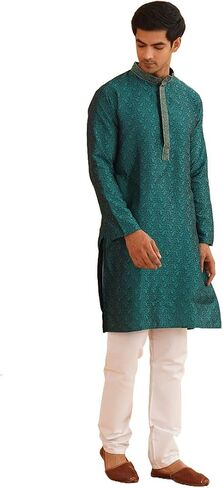 Sojanya (Since 1958, Men's Emerald Green Jacquard Silk Kurta & Churidaar Pyjama in Saudi Arabia