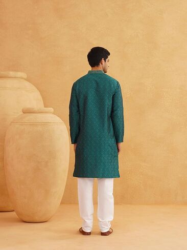 Sojanya (Since 1958, Men's Emerald Green Jacquard Silk Kurta & Churidaar Pyjama in Saudi Arabia