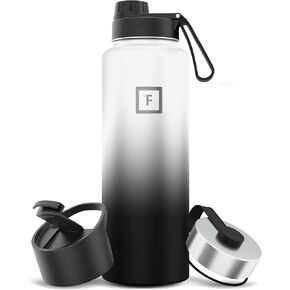 IRON °FLASK Camping & Hiking Hydration Flask, Wide Mouth, 3 Spout Lids, Stainless Steel Outdoor Water Bottle, Double Walled, Insulated Thermos, Metal Canteen - Kiwi Green, 40 Oz