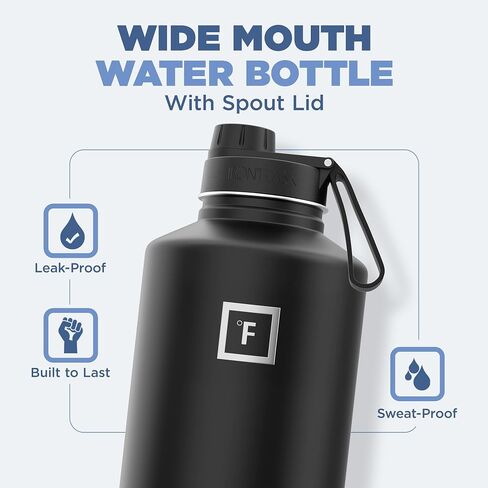 IRON °FLASK Camping & Hiking Hydration Flask, Wide Mouth, 3 Spout Lids, Stainless Steel Outdoor Water Bottle, Double Walled, Insulated Thermos, Metal Canteen - Kiwi Green, 40 Oz in Kuwait