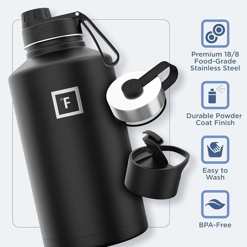 IRON °FLASK Camping & Hiking Hydration Flask, Wide Mouth, 3 Spout Lids, Stainless Steel Outdoor Water Bottle, Double Walled, Insulated Thermos, Metal Canteen - Kiwi Green, 40 Oz in Kuwait