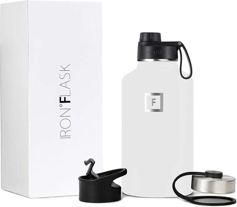 IRON °FLASK Camping & Hiking Hydration Flask, Wide Mouth, 3 Spout Lids, Stainless Steel Outdoor Water Bottle, Double Walled, Insulated Thermos, Metal Canteen - Kiwi Green, 40 Oz in Kuwait