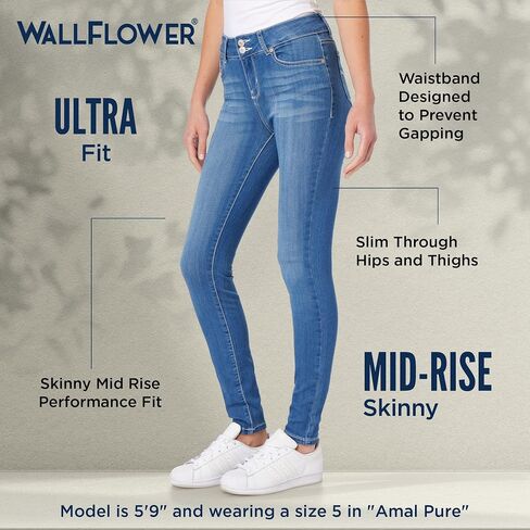 جينز WallFlower النسائي النحيف للغاية متوسط ​​الارتفاع Insta Soft Juniors (قياسي وبلاس)، Maddox، 13 in Kuwait