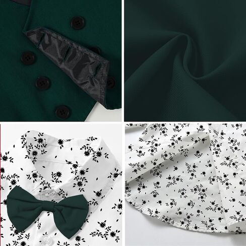 Boys Tuxedo Suits, Button-Up Formal Shirt with Bow Tie + Vest + Suspender Pants Wedding Party Clothes Set， Black， Tag 175 = 9-10 Years in Saudi Arabia