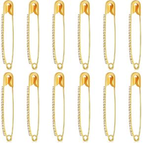 24Pcs Gold Rhinestone Safety Pins Gold Brooch Sweater Shawl Clips Women Brooch Pins Faux Crystal Pearl Brooches Safety Pins for Women or Girls Skirts Sweater Scarf Lapel Hat Accessories