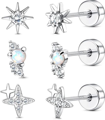 Dochais Flat Back Sterling Silver Earrings 14K Gold Plated Hypoallergenic Stud Earrings for Women Men Tragus Helix Piercing Jewelry Small Cubic Zirconia Cartilage Earring Sets in Saudi Arabia