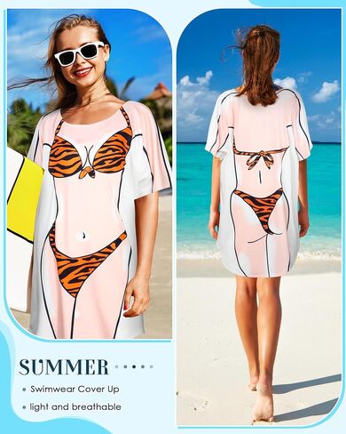 Jeyiour 6 Pack Women's Bikini Shirt Short Sleeve Cover up Baggy T Shirt Dress Cute Bikini Print Baggy Swimwear for Women in Saudi Arabia