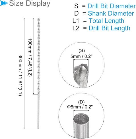 Extra Long Twist Drill Bits, 2.5mm Drill Bit Diameter 160mm Total Length, High Speed Steel Twist Drill Bit - (Applications: for Hardened Metal Woodwork Plastic Aluminum), 4-Pieces in Saudi Arabia