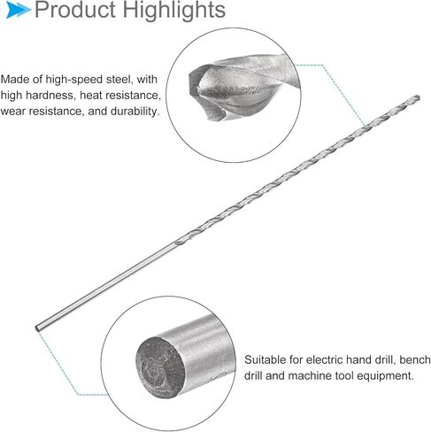 Extra Long Twist Drill Bits, 2.5mm Drill Bit Diameter 160mm Total Length, High Speed Steel Twist Drill Bit - (Applications: for Hardened Metal Woodwork Plastic Aluminum), 4-Pieces in Saudi Arabia
