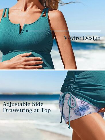 Ribbed Maternity Two-Piece Swimsuit Tankini V-Wire Bathing Suit Ruched Tie Side Pregnancy High Waisted Swimwear in Saudi Arabia