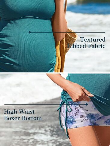 Ribbed Maternity Two-Piece Swimsuit Tankini V-Wire Bathing Suit Ruched Tie Side Pregnancy High Waisted Swimwear in Saudi Arabia