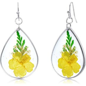Handmade Resin Dangle Earrings Pressed Flower/Whelk Shell Teardrop Earrings Resin Drop Earrings Jewelry Valentine's Day Mother's Day Gift for Women Girls
