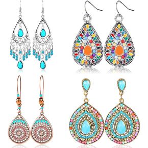 4 Pair Bohemian Vintage Earrings Dangle Drop Earring Jewelry Accessories for Women Girl Supplies