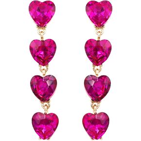 Rosemarie & Jubalee Women's Stunning Fuchsia Pink Crystal Rhinestone Hearts Queen Of Valentines Day Gold Tone Hypoallergenic Post Back Strand Earrings