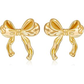 Gold Silver Bow Earrings for Women Cute Ribbon Earrings Silver Bow Stud Earring Bow Knot Earrings for Women Girls Christmas Birthday Jewelry Gift