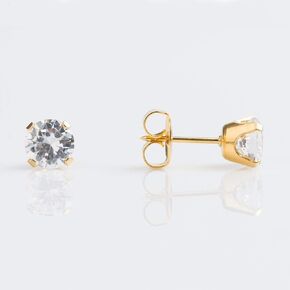 STUDEX Sensitive Cubic Zirconia Stud Earrings 6mm | Hypoallergenic and Nickel Safe for Sensitive Ears | Gold Plated Posts | High Fashion Earrings for Women and Men-PR-6100-S