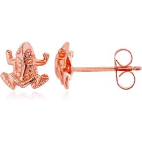 Solid 925 Sterling Silver Polished Frog Stud Earrings for Women | 7.5mm Gold Plated Hypoallergenic Studs