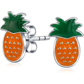 Tiny Colorful Cupcake, Summer Fruit Red Watermelon, Strawberry, Apple, Orange, Pineapple, Cherry Small Enamel Dangle or Stud Earrings For Women Teen .925 Sterling Silver