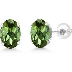 Gem Stone King 14K White Gold Green Tourmaline Stud Earrings For Women (1.40 Cttw, Gemstone Birthstone, Oval 7X5MM)