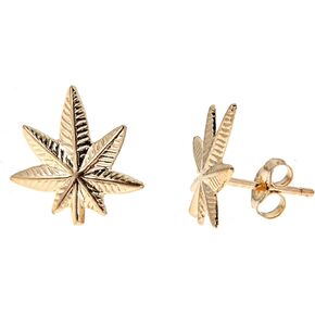 Ritastephens 14k Real Yellow Gold Weed Pot Leaf Post Stud Earrings 10mm Small