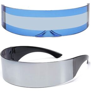 2 Pack Futuristic Cyclops Monoblock Shield Mirrored Sunglasses Sunglass Glasses