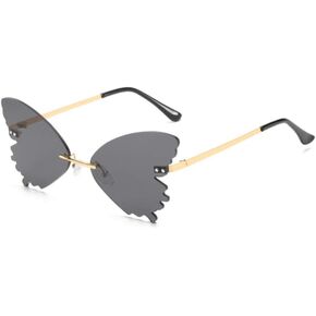 Butterfly Rimless Sunglasses for Women Vintage Metal Frame Cat Eye glasses for party cute Streetwear eyewear