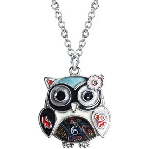 NEWEI Cute Enamel Owl Necklace Pendant for Women Girls Jewelry Gifts