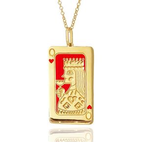 UniLogue Unique Exquisite Tarot Square Pendant Necklace Poker Sweater Chain Sun Moon Sun Clown Queen 18K Gold Plated Titanium Steel Necklace