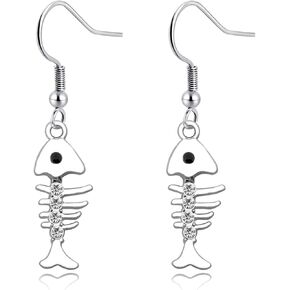 Fish Bones Gift Fish bones Skeleton Earrings Necklace Fish Bones Animal Jewelry Fish Bones lover Gift for Women Girl in Saudi Arabia