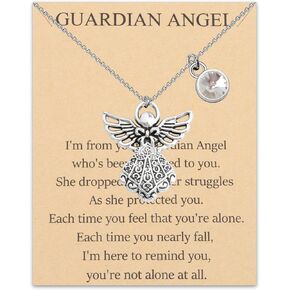 BNQL Guardian Angel Birthstone Necklace 12 Months Birthstone Pendants Angel Necklace Birthstone Jewelry for Women Girls