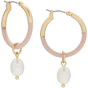 Lucky Brand Pearl Threaded Hoop Earring, Gold, One Size