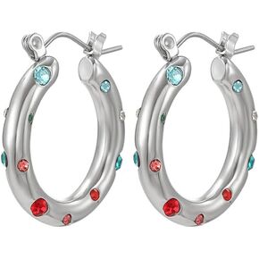 colors Crystal 18K Gold Plated Stainless Steel pearl Earring for Women Hypoallergenic Jewelry for Sensitive Ears Hoop Earrings
