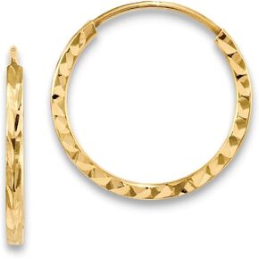 14k Yellow Gold Diamond-cut Square Tube Endless Hoop Earrings 17mm