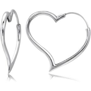 Silvershake White Gold Plated or Yellow Gold Plated 925 Sterling Silver Casual Love Heart Shape 1.18 Inch Hoop Earrings Jewelry for Women