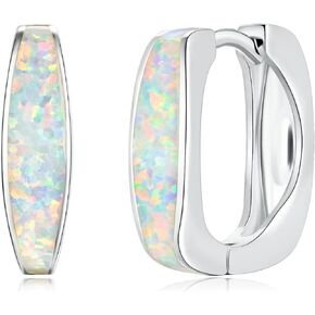 CiNily Huggie Hoop Earrings for Women Hypoallergenic, Square Opal Hinged Hoop Earrings, 14K Gold Plated Chunky Gold Hoop Earrings for Sensitive Ears Lightweight Jewelry for Christmas Gifts