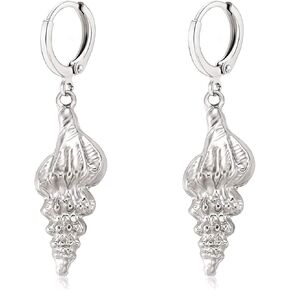 ELEARDSeashell Earrings Gold/Silver Metallic Seashell Drop Dangle Huggie Hoop Earrings for Women