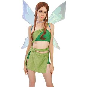 Women's Princess Layla Aisha Cosplay Costume One-shoulder Top Skirt and Panty with a Pair of Wings