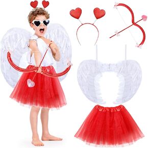 Seematn Cupid Costume Valentine's Day Accessory Kit Kids Bow and Arrow Headbands Angel Feather White Wings for Boy Girl