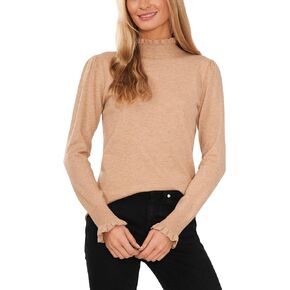 CeCe Mock Neck Ruffle Cuff Sweater Latte Heather XL