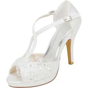 Wedding Shoes Women's Silk Like Satin Stiletto Heel Peep Toe Platform with Stitching Lace Pearl