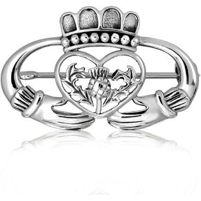 WithLoveSilver 925 Sterling Silver Celtic Claddagh Crownand Friendship and Heart Thistle Brooch Pin