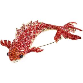 Chinese Style Red Koi Fish Carp Rhinestone Animal Lapel Pin Brooch Pins Crystal Corsages Scarf Clips