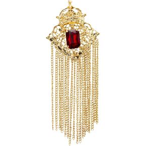 Knighthood Crowned Deep Red Stone with Abstract Work and Hanging Chain Brooch