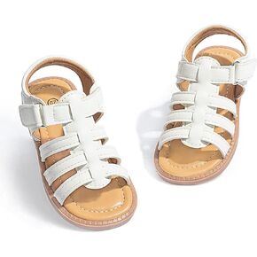 Miamooi Toddler Girls Summer Sandals Little Kid Open Toe Princess Dress Flats Sandals PU Leather Rubber Sole Wedding School Shoes