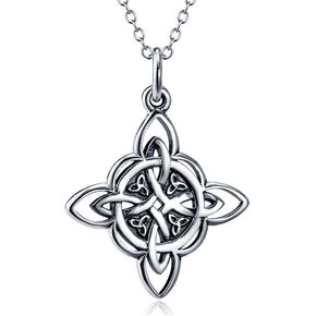 FLYOW 925 Sterling Silver Good Luck Irish Jewelry Celtic Knot Pendant Necklace for Women Birthday Graduation Gift