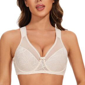 Women's Underwire Lace Minimizer Unpadded Bra Plus Size Full Coverage Floral Lifting Bras
